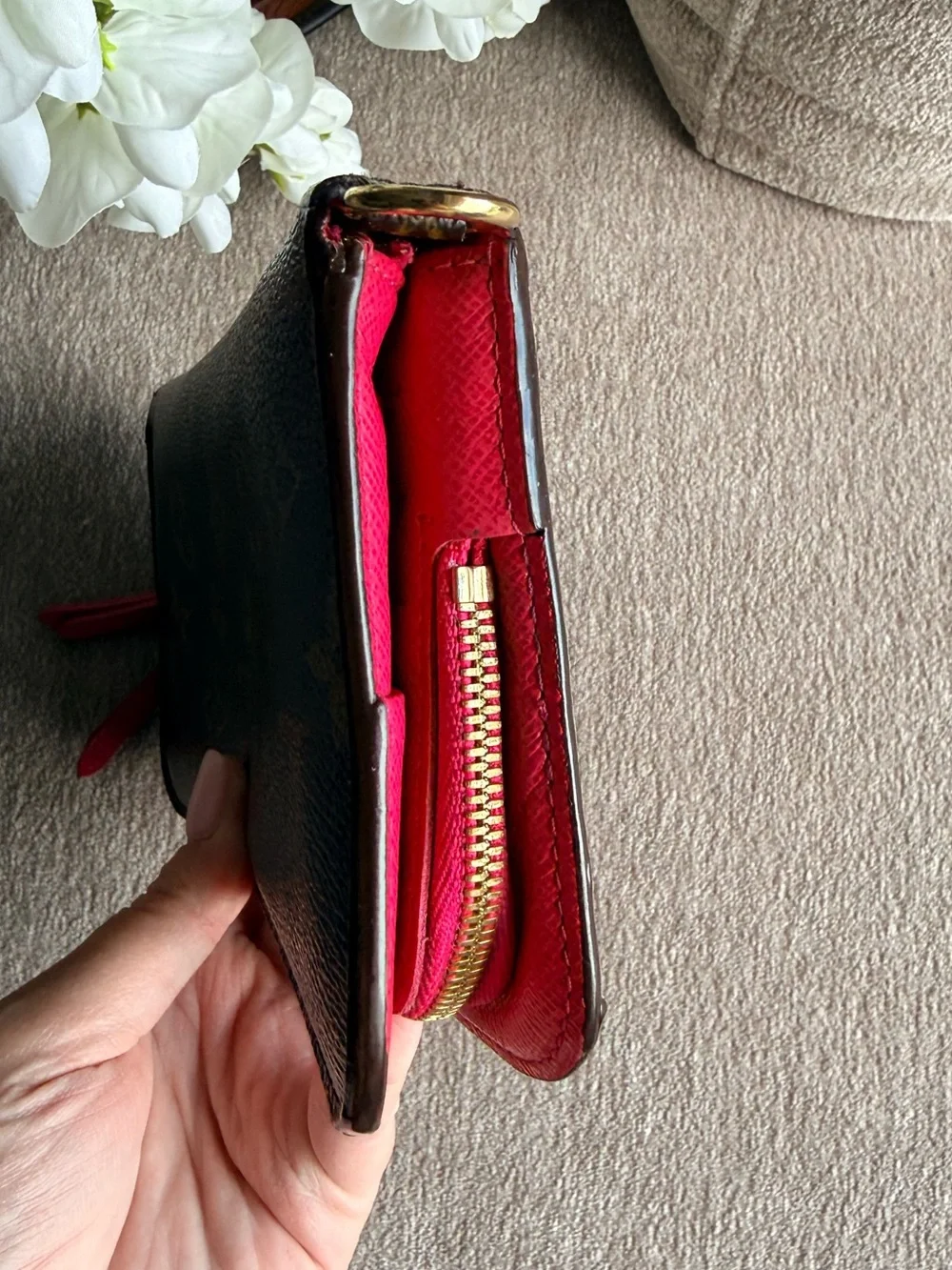 Louis Vuitton Brown Monogram Insolite Wallet with Pink Interior Authentic